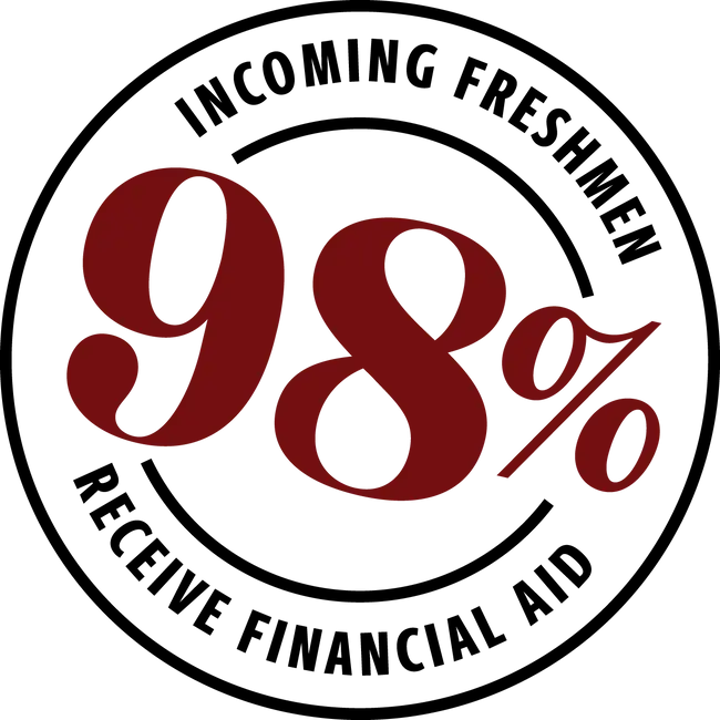 USC stamp with text that reads 98% of incoming freshmen receive financial aid.