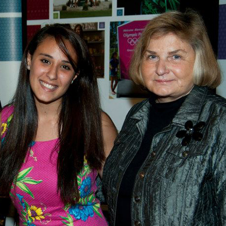 Pat Moody poses with a student