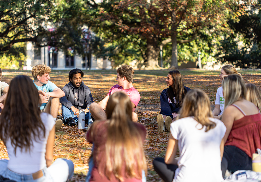 students sitting together on the Horseshoe